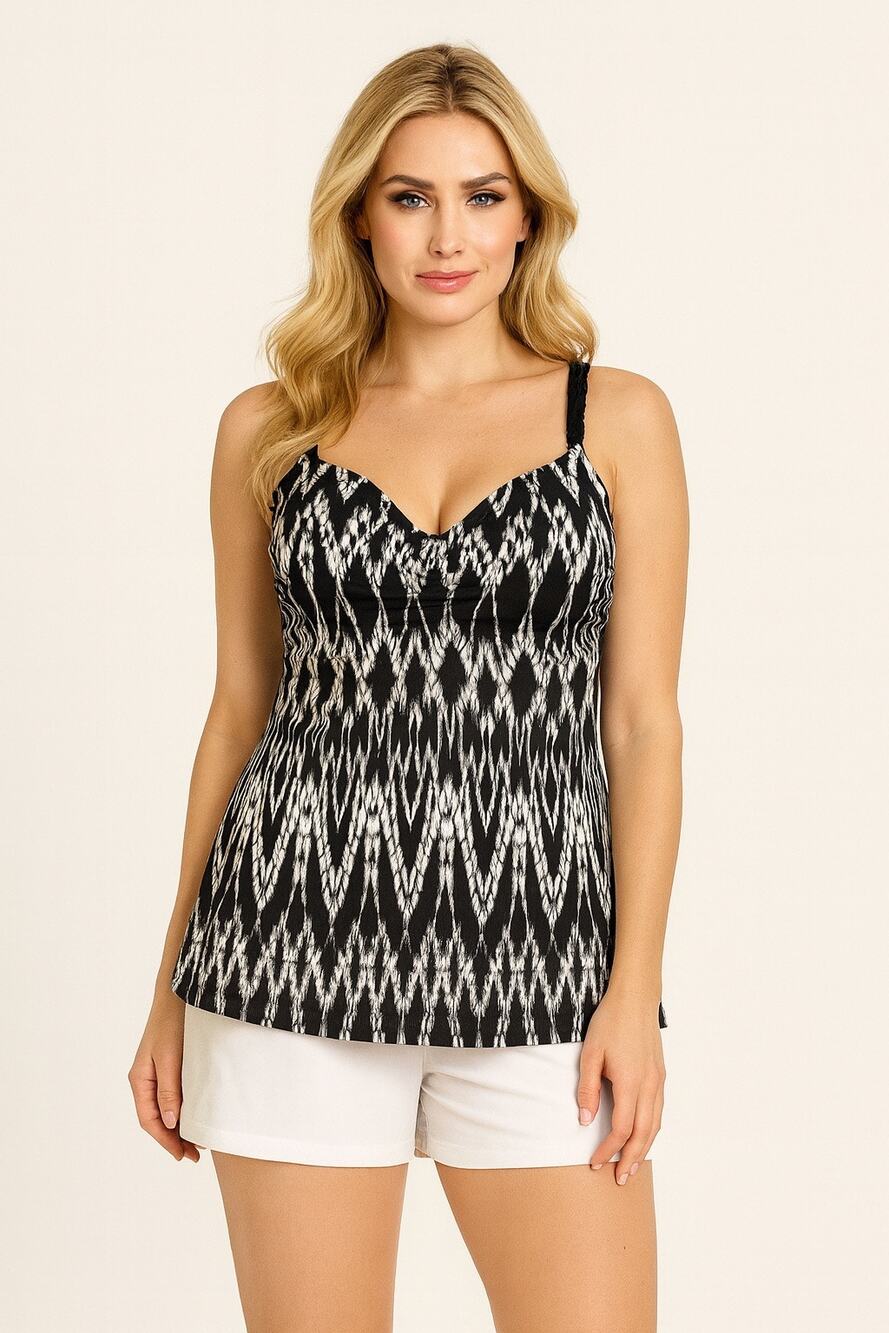 Profile by Gottex Black White Abstract D-Cup Underwire Tankini Swim Top 34D NWT